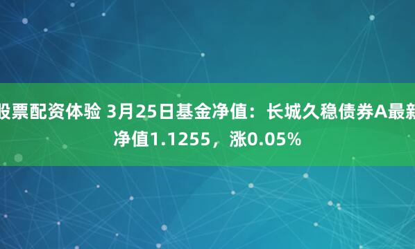 股票配资体验 3月25日基金净值：长城久稳债券A最新净值1.1255，涨0.05%