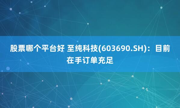 股票哪个平台好 至纯科技(603690.SH)：目前在手订单充足