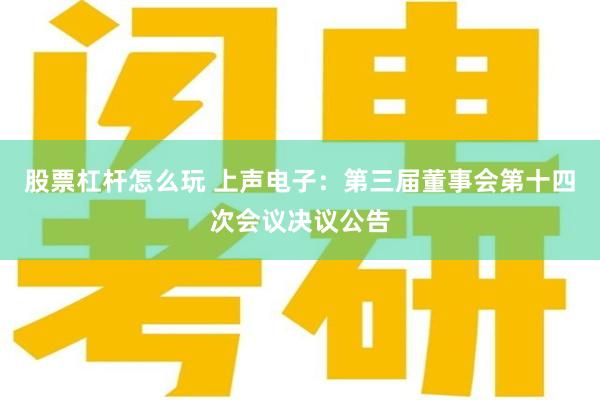 股票杠杆怎么玩 上声电子：第三届董事会第十四次会议决议公告