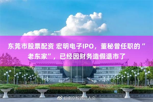 东莞市股票配资 宏明电子IPO，董秘曾任职的“老东家”，已经因财务造假退市了